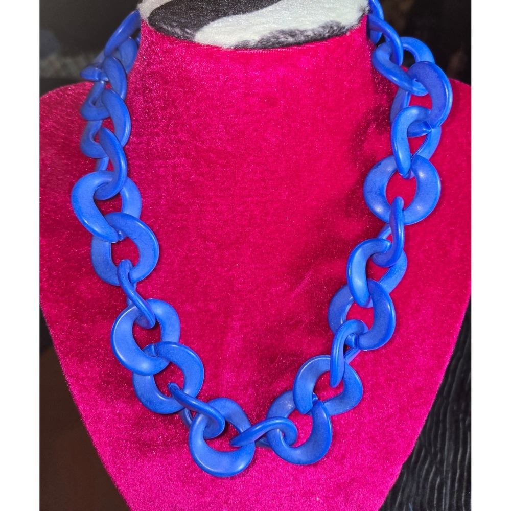 Blue Chunky Chain Link Necklace Cobalt Statement Acrylic Toggle Clasp 22 Inch